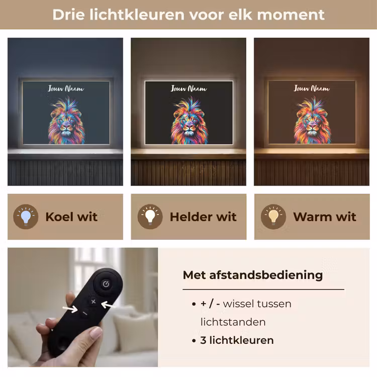 Leeuwen - Kleurrijk - Zwart - Dieren Light Box met batterij (Wandlamp kind) middel -USP_lichtkleurNL