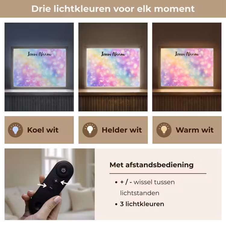 Licht - Regenboog - Hartjes Light Box met batterij (Wandlamp kind) middel -USP_lichtkleurNL