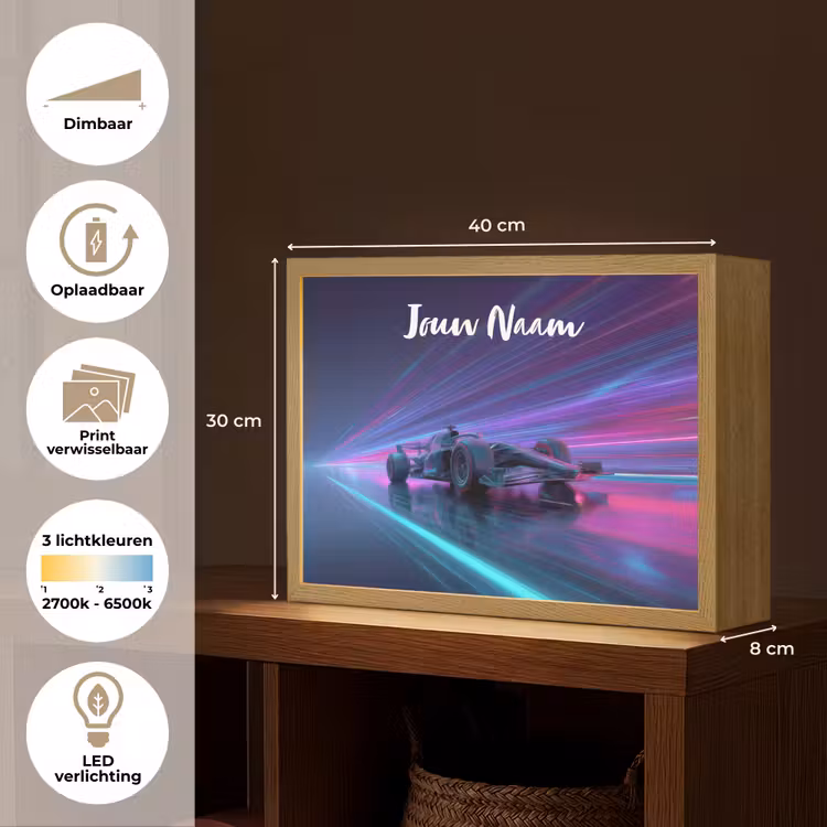 Lichtstralen - Neon - Racewagen - Paars Light Box met batterij (Wandlamp kind) middel -USP_websiteoverzichtNL