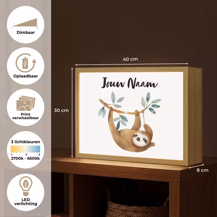 Luiaard - Dier - Jungle dieren Light Box met batterij (Wandlamp kind) middel -USP_websiteoverzichtNL