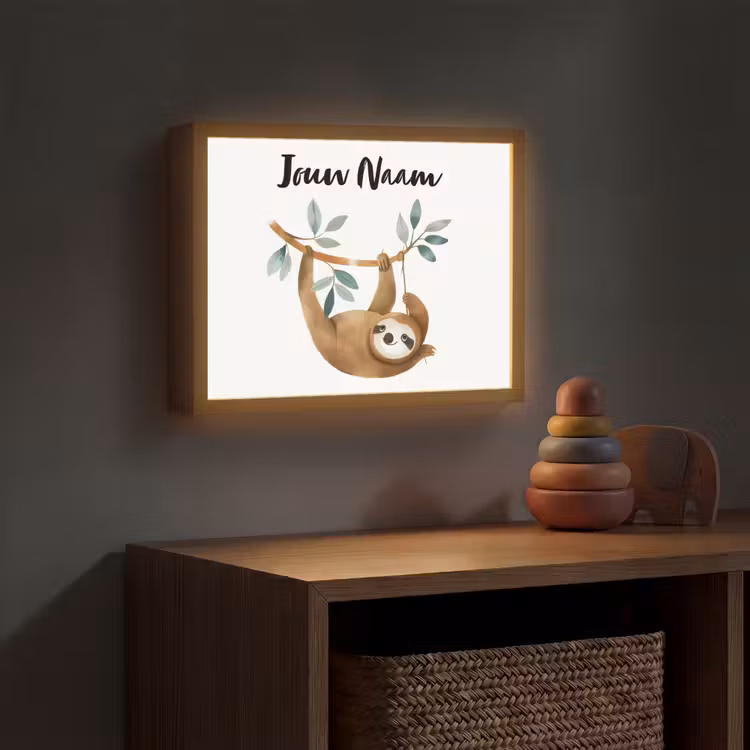 Luiaard - Dier - Jungle dieren Light Box met batterij (Wandlamp kind) middel -sfeer5_kind