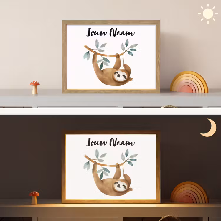 Luiaard - Dier - Jungle dieren Light Box met batterij (Wandlamp kind) middel -sfeer3_kind