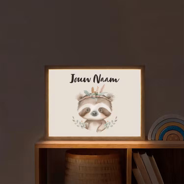 Luiaard - Dieren - Bohemian - Boho Light Box met batterij (Wandlamp kind) middel -sfeer1_kind