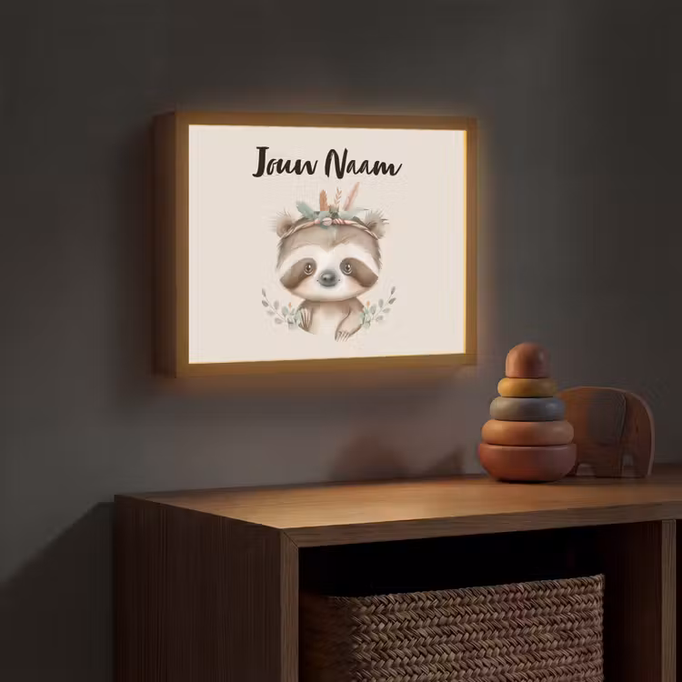 Luiaard - Dieren - Bohemian - Boho Light Box met batterij (Wandlamp kind) middel -sfeer5_kind