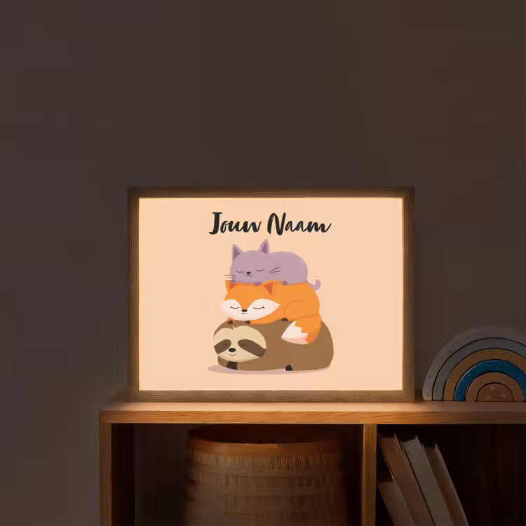 Luiaard - Vos - Kat - Slaperig Light Box met batterij (Wandlamp kind) middel -sfeer1_kind
