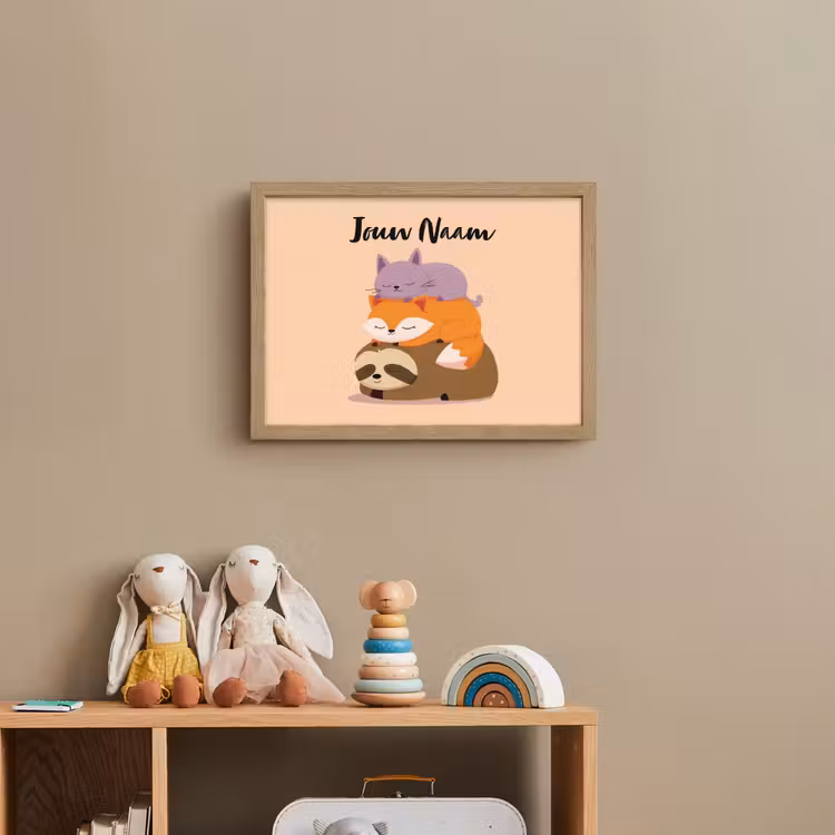 Luiaard - Vos - Kat - Slaperig Light Box met batterij (Wandlamp kind) middel -sfeer2_kind