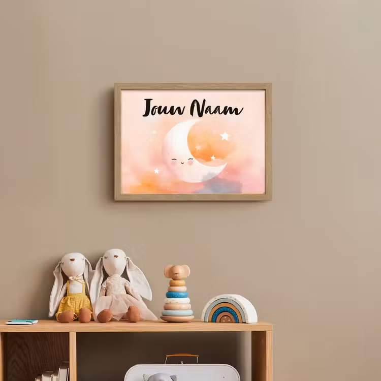 Maan - Gezichtje - Sterren - Roze Light Box met batterij (Wandlamp kind) middel -sfeer2_kind