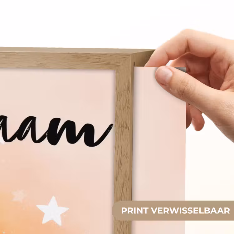 Maan - Gezichtje - Sterren - Roze Light Box met batterij (Wandlamp kind) middel -USP_websiteprintNL