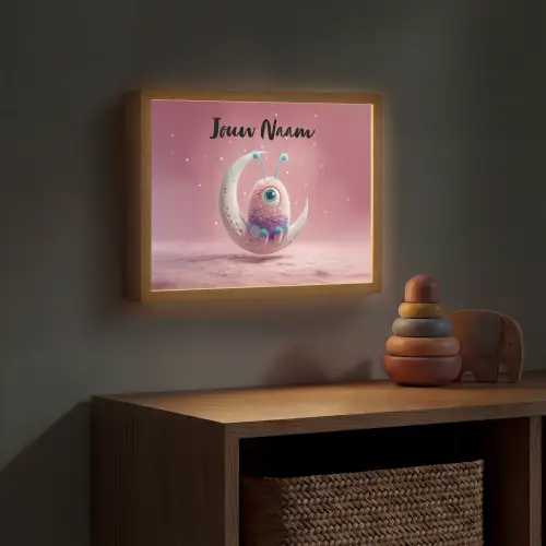 Maan - Monster - Roze Light Box met batterij (Wandlamp kind) middel -sfeer5_kind