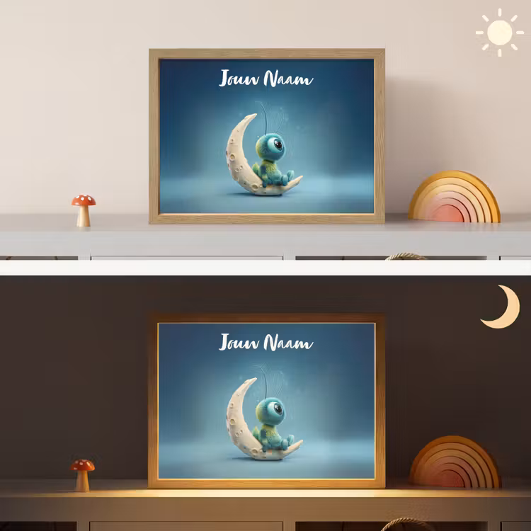 Maan - Ruimtewezen - Blauw Light Box met batterij (Wandlamp kind) middel -sfeer3_kind