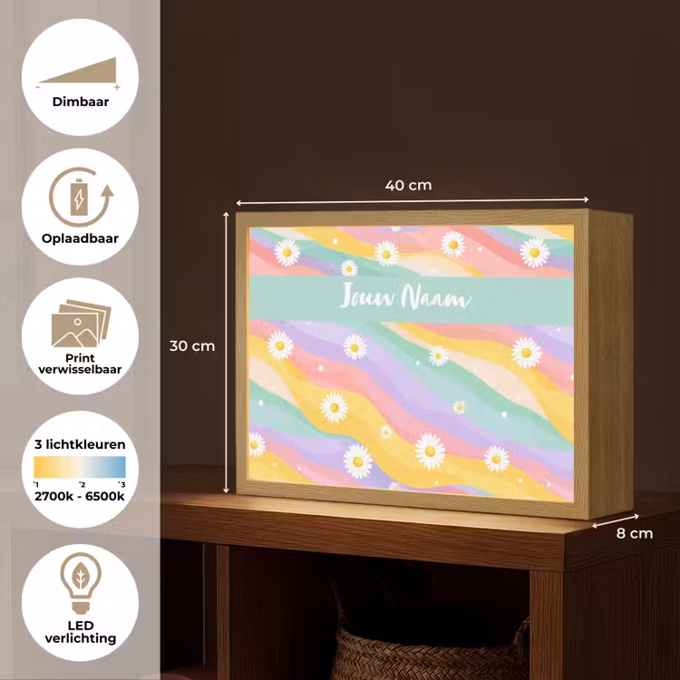 Madeliefjes - Kleurrijk - Pastel Light Box met batterij (Wandlamp kind) middel -USP_websiteoverzichtNL