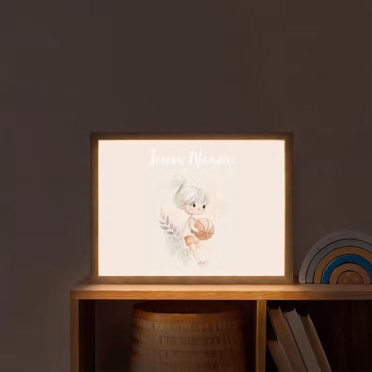 Meisje - Basketbal - Oranje - Planten Light Box met batterij (Wandlamp kind) middel -sfeer1_kind