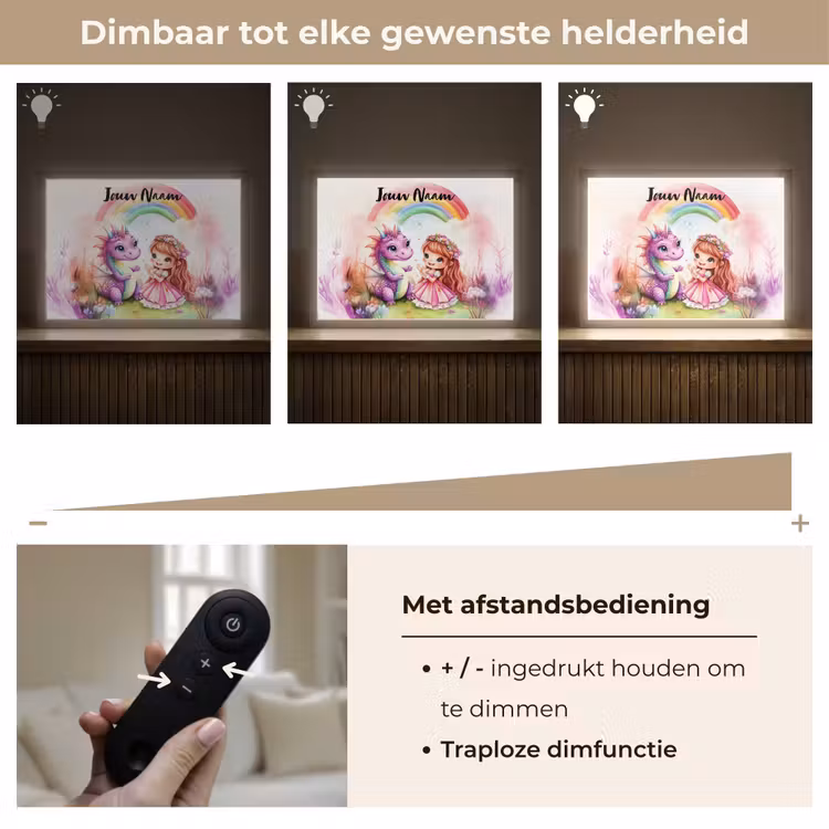 Meisje - Draak - Regenboog Light Box met batterij (Wandlamp kind) middel -USP_dimbaarNL