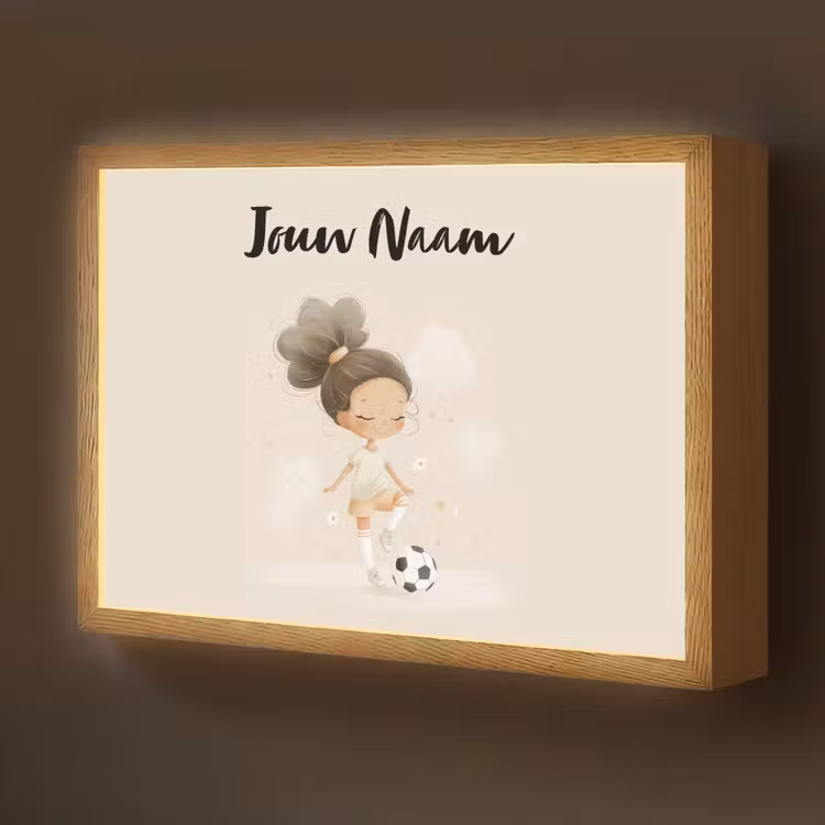 Meisje - Knot - Bruin - Voetbal Light Box met batterij (Wandlamp kind) middel -z3d_website