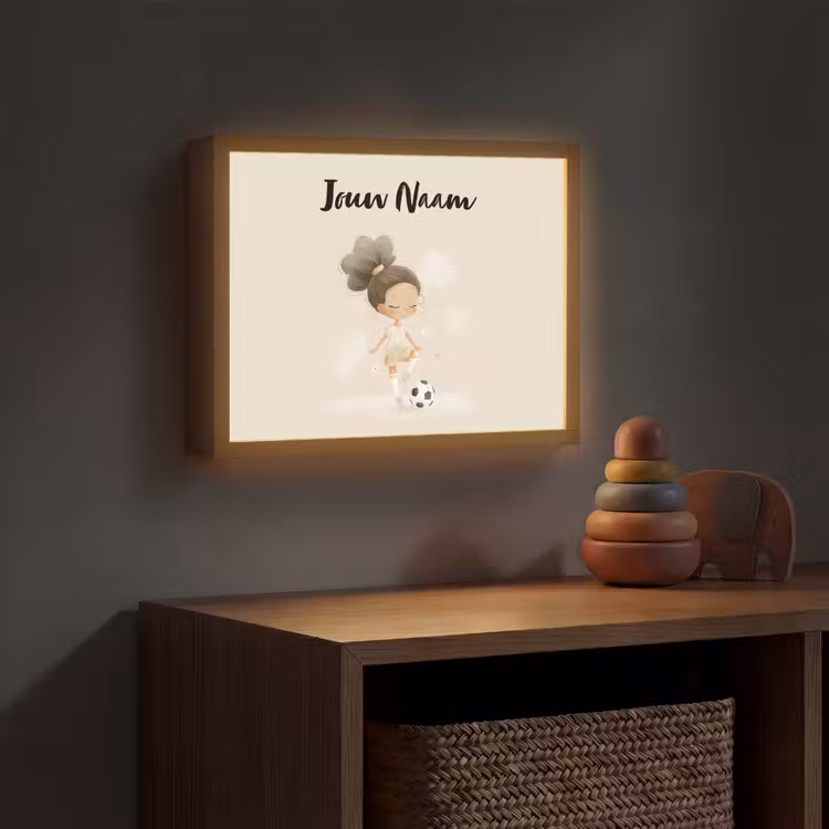 Meisje - Knot - Bruin - Voetbal Light Box met batterij (Wandlamp kind) middel -sfeer5_kind