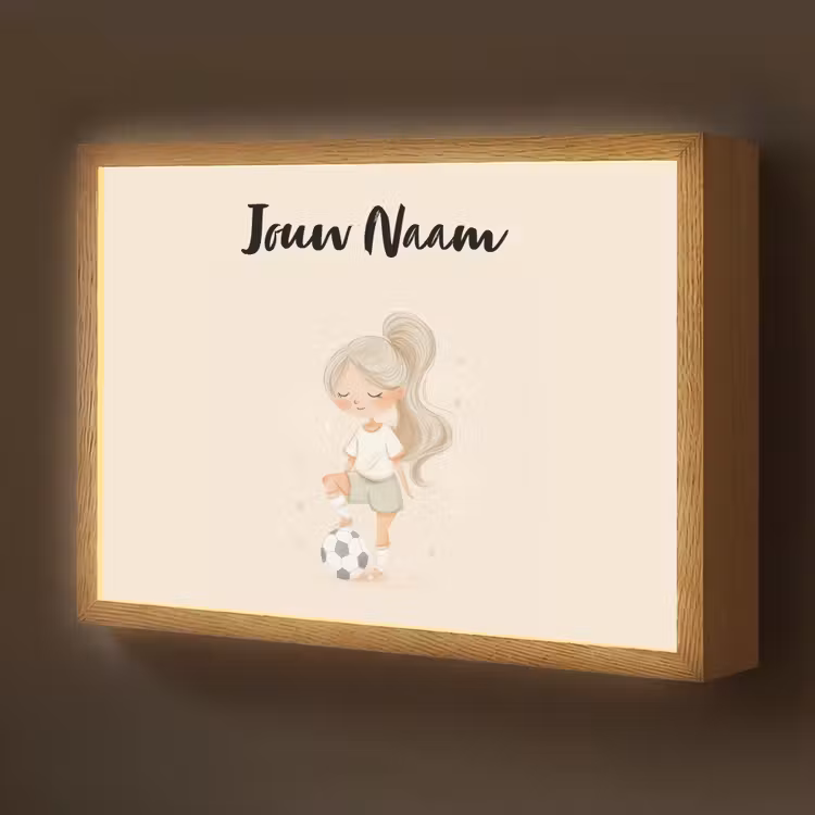 Meisje - Staart - Voetbal - Minimalistisch Light Box met batterij (Wandlamp kind) middel -z3d_website