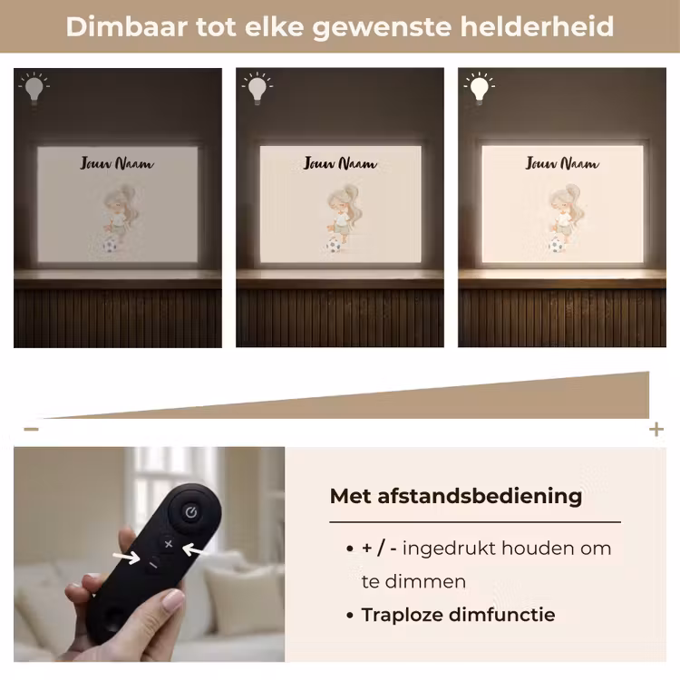 Meisje - Staart - Voetbal - Minimalistisch Light Box met batterij (Wandlamp kind) middel -USP_dimbaarNL