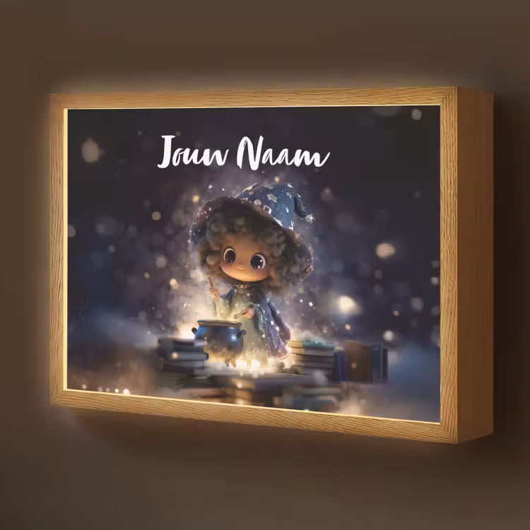 Meisje - Toveren - Sterren - Paars Light Box met batterij (Wandlamp kind) middel -z3d_website