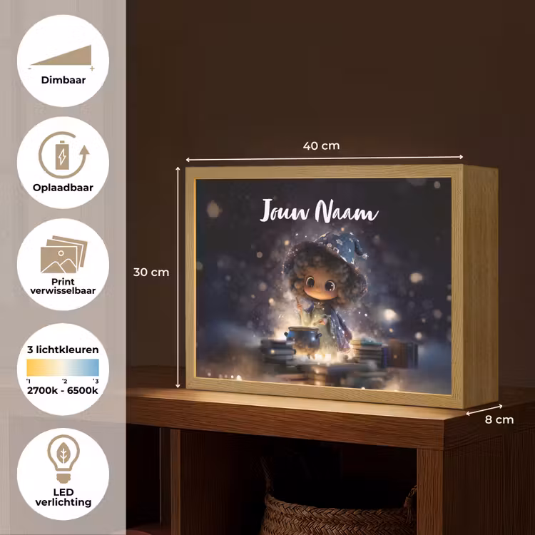 Meisje - Toveren - Sterren - Paars Light Box met batterij (Wandlamp kind) middel -USP_websiteoverzichtNL