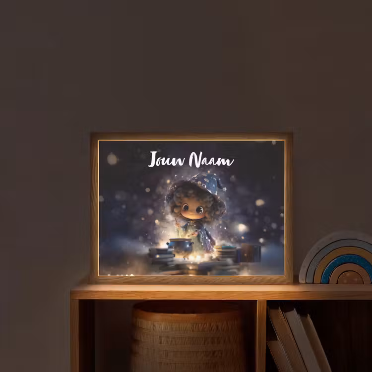 Meisje - Toveren - Sterren - Paars Light Box met batterij (Wandlamp kind) middel -sfeer1_kind