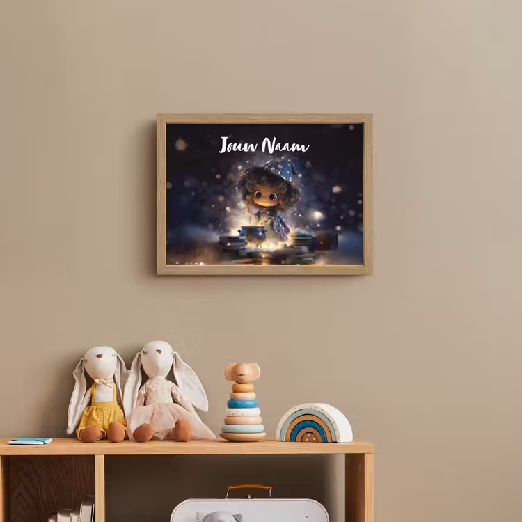 Meisje - Toveren - Sterren - Paars Light Box met batterij (Wandlamp kind) middel -sfeer2_kind