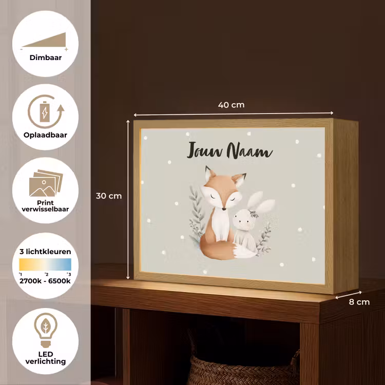 Minimalistisch - Dieren - Bladeren - Stippen Light Box met batterij (Wandlamp kind) middel -USP_websiteoverzichtNL