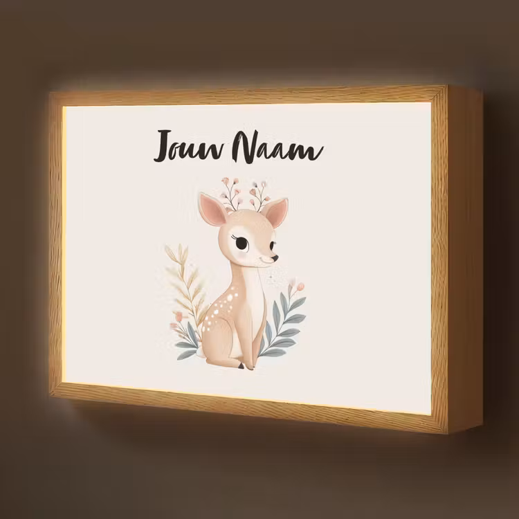 Minimalistisch - Hertje - Aquarel - Bladeren Light Box met batterij (Wandlamp kind) middel -z3d_website