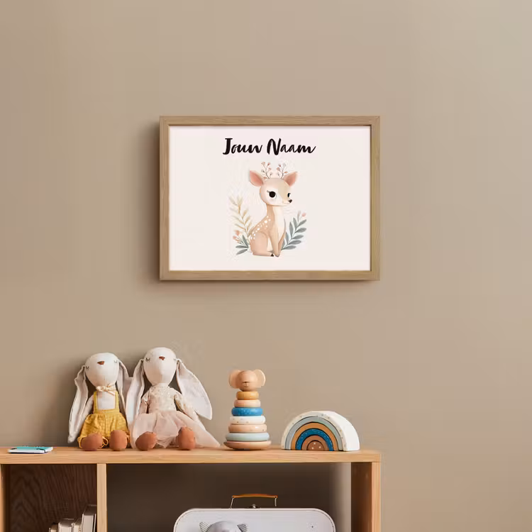 Minimalistisch - Hertje - Aquarel - Bladeren Light Box met batterij (Wandlamp kind) middel -sfeer2_kind