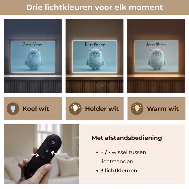 Monster - Blauw Light Box met batterij (Wandlamp kind) middel -USP_lichtkleurNL