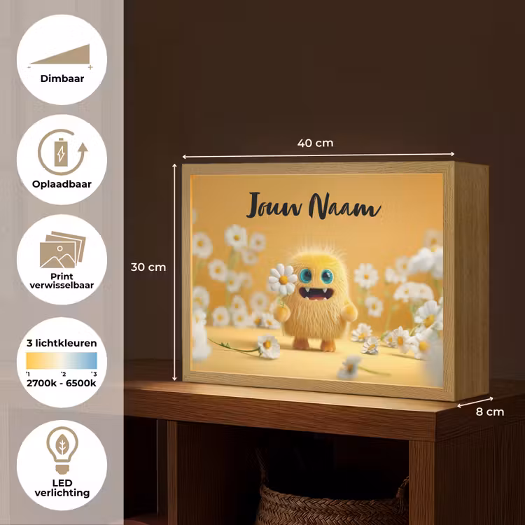Monster - Geel - Madeliefjes Light Box met batterij (Wandlamp kind) middel -USP_websiteoverzichtNL