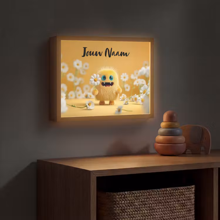 Monster - Geel - Madeliefjes Light Box met batterij (Wandlamp kind) middel -sfeer5_kind