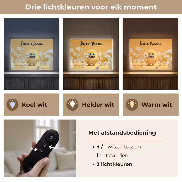 Monster - Geel - Madeliefjes Light Box met batterij (Wandlamp kind) middel -USP_lichtkleurNL