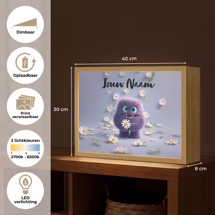 Monster - Paars - Madeliefjes Light Box met batterij (Wandlamp kind) middel -USP_websiteoverzichtNL