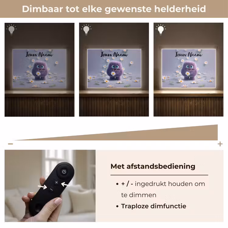 Monster - Paars - Madeliefjes Light Box met batterij (Wandlamp kind) middel -USP_dimbaarNL