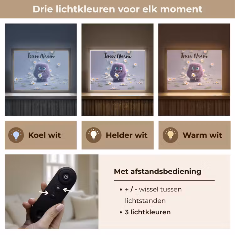 Monster - Paars - Madeliefjes Light Box met batterij (Wandlamp kind) middel -USP_lichtkleurNL