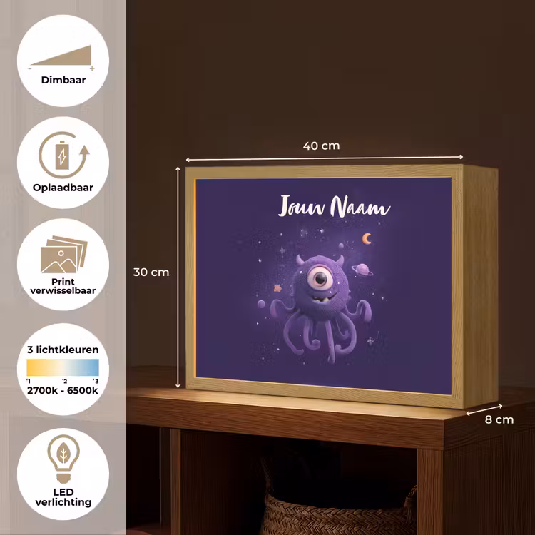 Monster - Paars - Ruimte Light Box met batterij (Wandlamp kind) middel -USP_websiteoverzichtNL
