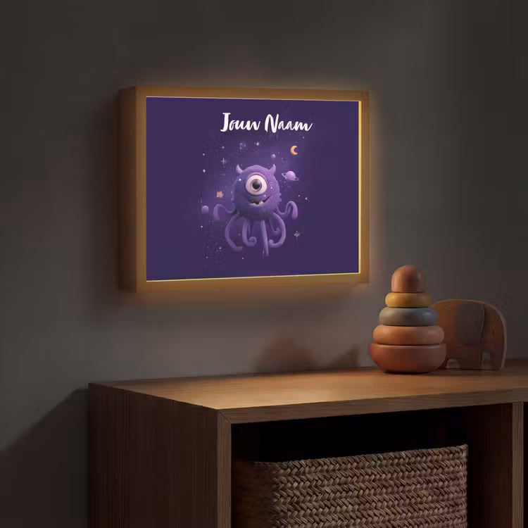 Monster - Paars - Ruimte Light Box met batterij (Wandlamp kind) middel -sfeer5_kind