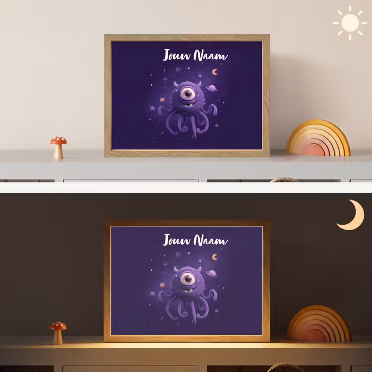Monster - Paars - Ruimte Light Box met batterij (Wandlamp kind) middel -sfeer3_kind