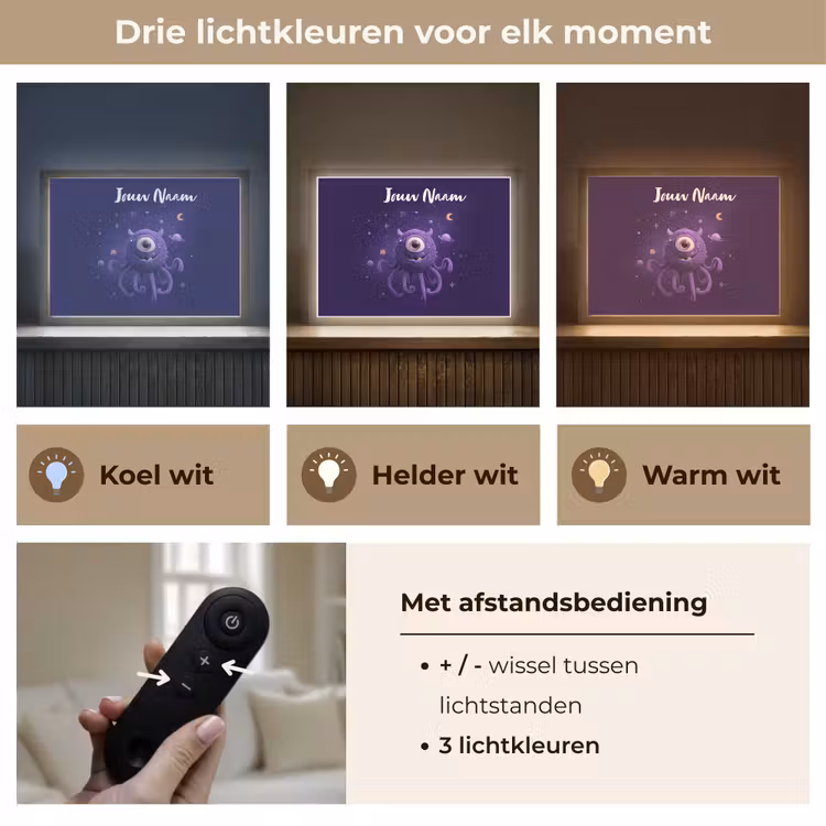 Monster - Paars - Ruimte Light Box met batterij (Wandlamp kind) middel -USP_lichtkleurNL