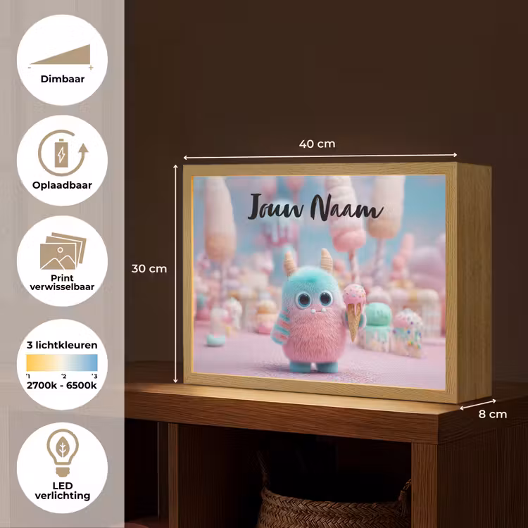 Monster - Pastel - Roze - Snoep Light Box met batterij (Wandlamp kind) middel -USP_websiteoverzichtNL