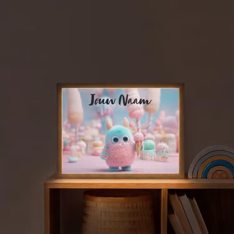 Monster - Pastel - Roze - Snoep Light Box met batterij (Wandlamp kind) middel -sfeer1_kind