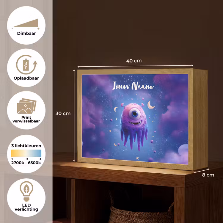 Monster - Ruimte - Sterren - Paars Light Box met batterij (Wandlamp kind) middel -USP_websiteoverzichtNL
