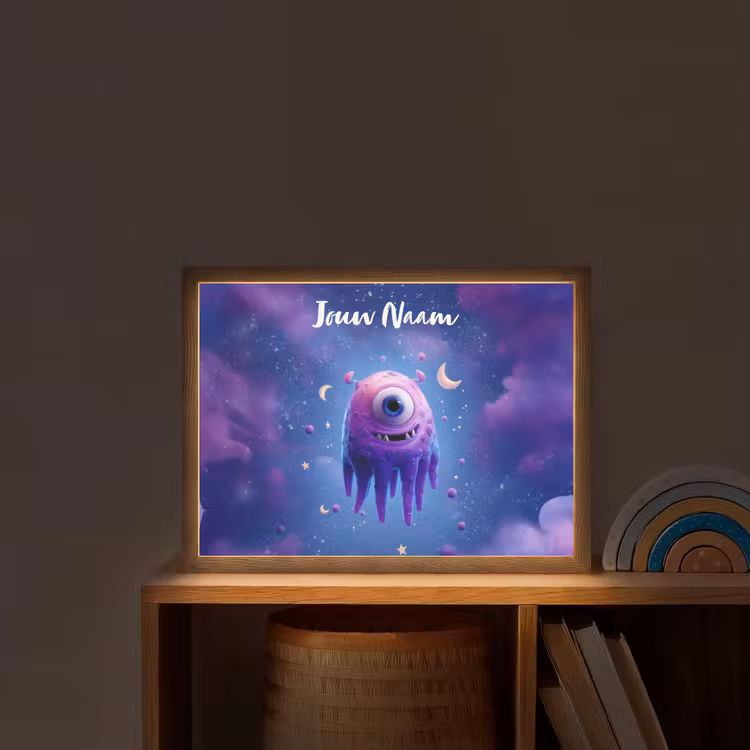 Monster - Ruimte - Sterren - Paars Light Box met batterij (Wandlamp kind) middel -sfeer1_kind