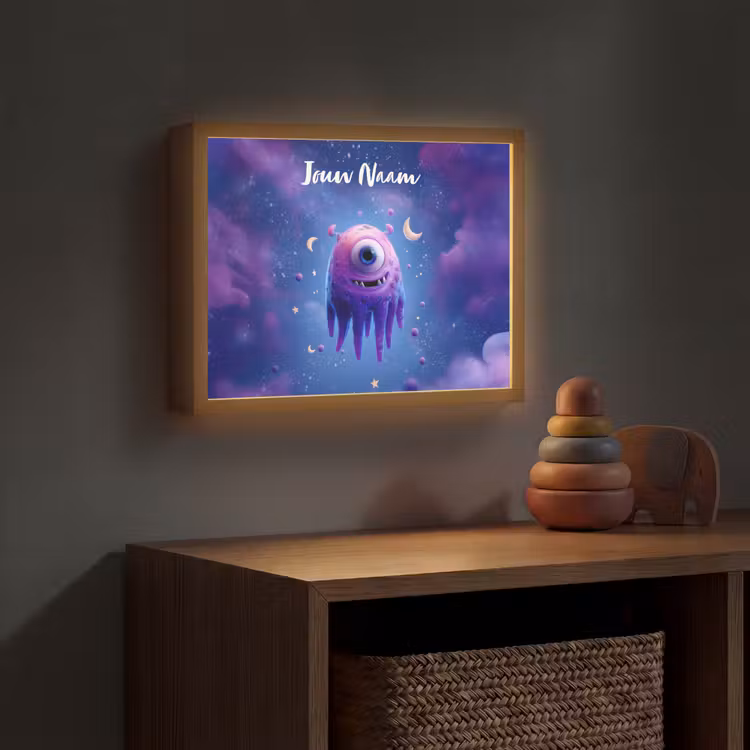 Monster - Ruimte - Sterren - Paars Light Box met batterij (Wandlamp kind) middel -sfeer5_kind