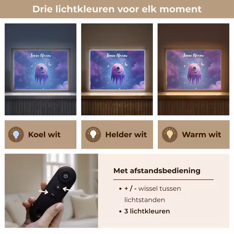 Monster - Ruimte - Sterren - Paars Light Box met batterij (Wandlamp kind) middel -USP_lichtkleurNL