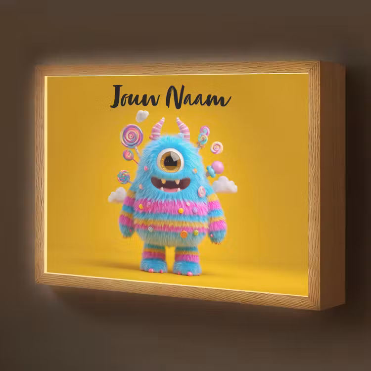 Monster - Snoep - Geel - Kleurrijk Light Box met batterij (Wandlamp kind) middel -z3d_website