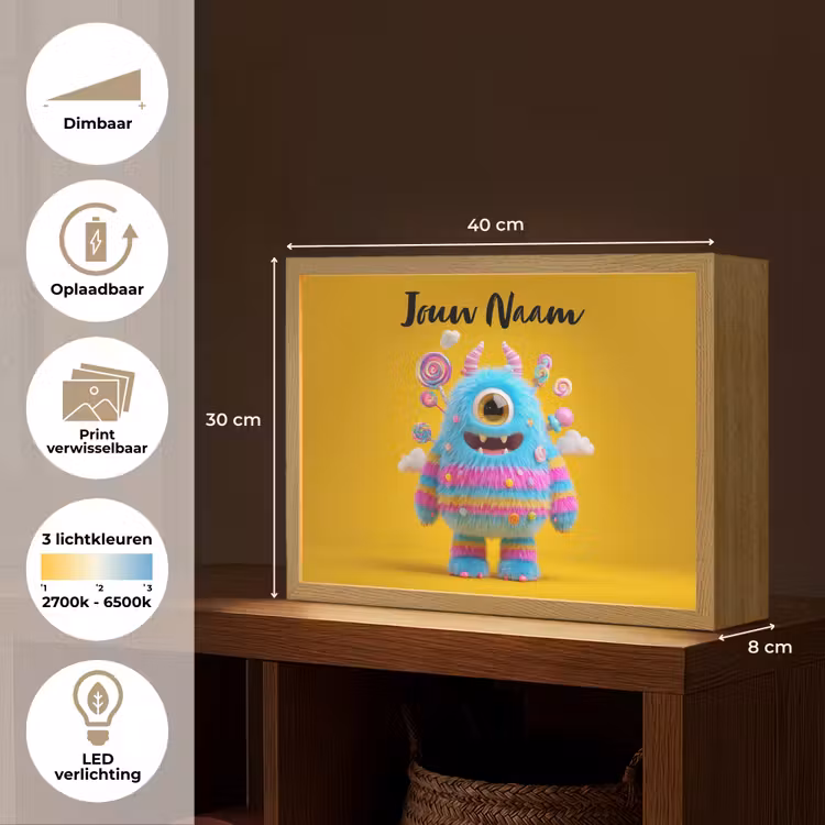 Monster - Snoep - Geel - Kleurrijk Light Box met batterij (Wandlamp kind) middel -USP_websiteoverzichtNL