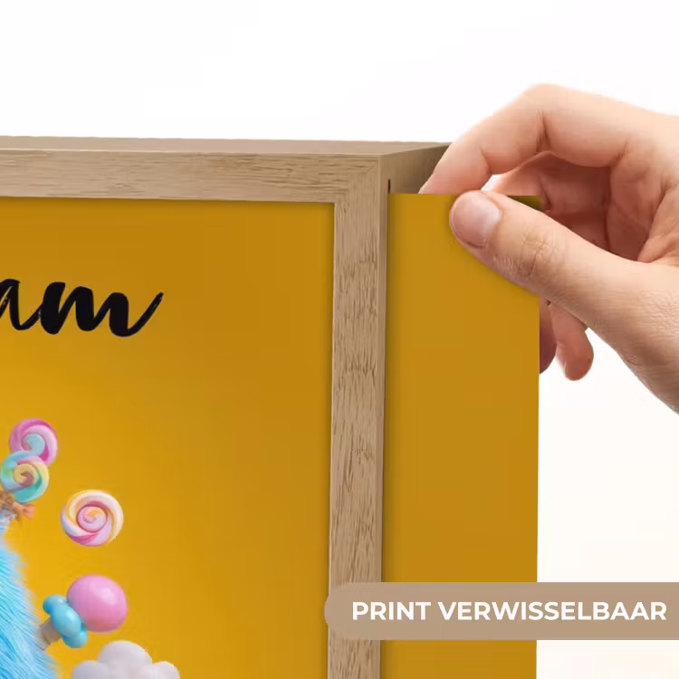 Monster - Snoep - Geel - Kleurrijk Light Box met batterij (Wandlamp kind) middel -USP_websiteprintNL