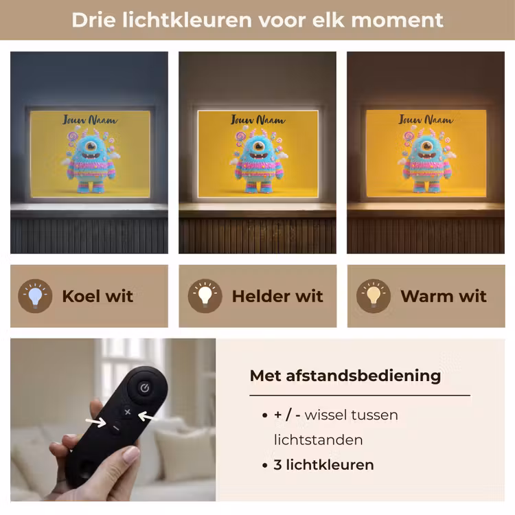Monster - Snoep - Geel - Kleurrijk Light Box met batterij (Wandlamp kind) middel -USP_lichtkleurNL
