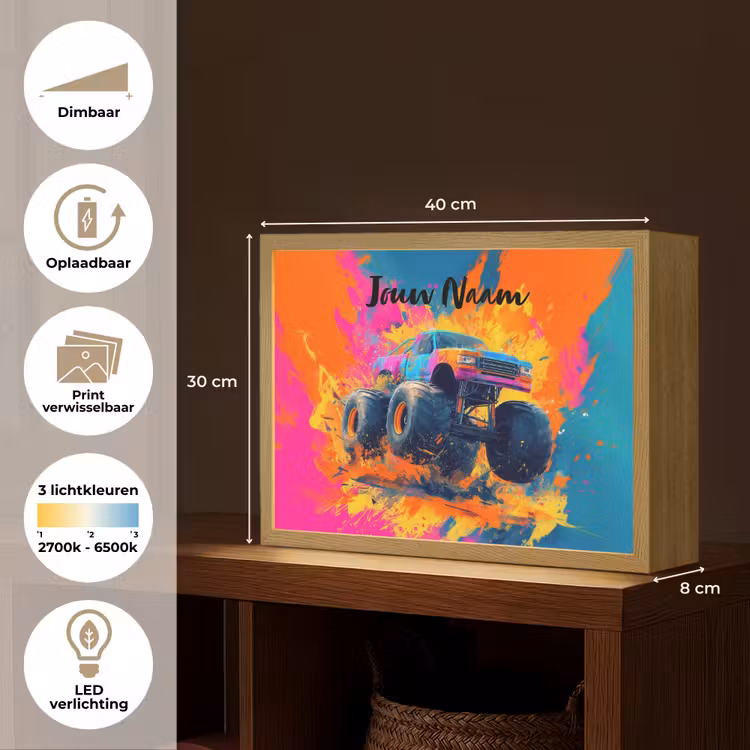 Monstertruck - Abstract - Verfspatten - Kleurrijk Light Box met batterij (Wandlamp kind) middel -USP_websiteoverzichtNL